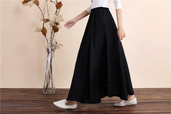 Women Retro Pure color Linen and Cotton Ankle Length Skirt