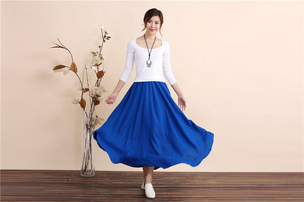 Women Retro Pure color Linen and Cotton Ankle Length Skirt