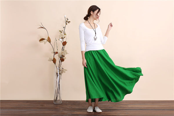 Women Retro Pure color Linen and Cotton Ankle Length Skirt