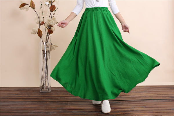 Women Retro Pure color Linen and Cotton Ankle Length Skirt
