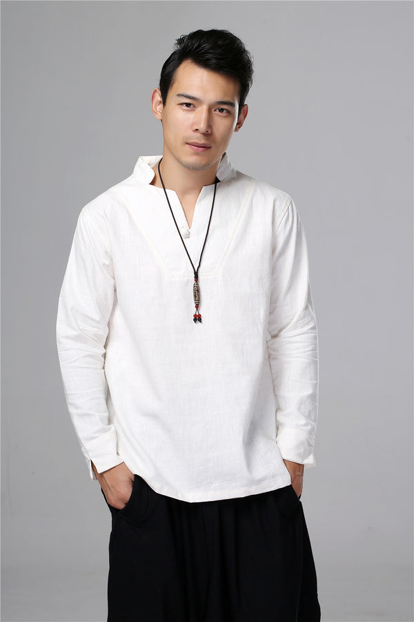Men New Style Hangfu Kungfu Style Linen and Cotton T-shirts Tops