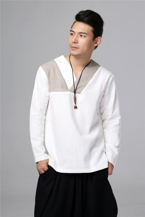 Men New Style Hangfu Tai Chi Style Linen and Cotton T-shirts Tops