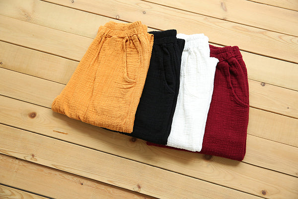 Women Pure Color Soft Loose Causal Linen and Cotton Pants