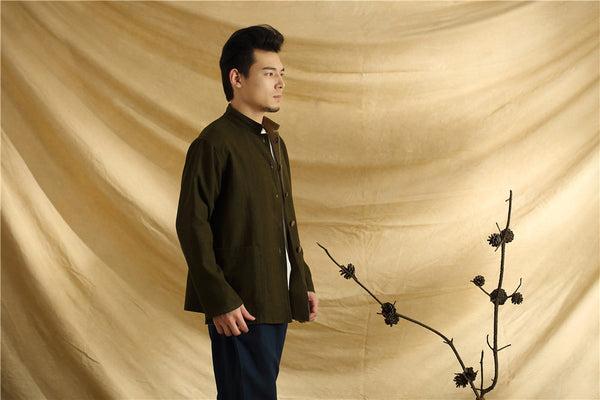 Men Asian Traditional Style Double-sided Linen and Cotton Jacket
