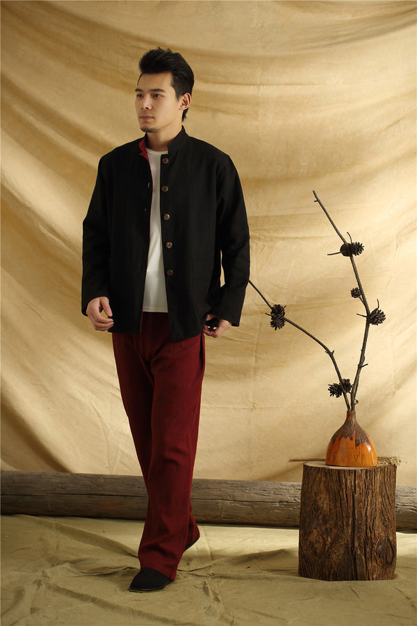Men Asian Traditional Style Double-sided Linen and Cotton Jacket