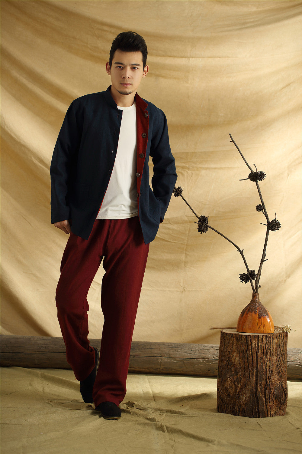 Men Asian Traditional Style Double-sided Linen and Cotton Jacket