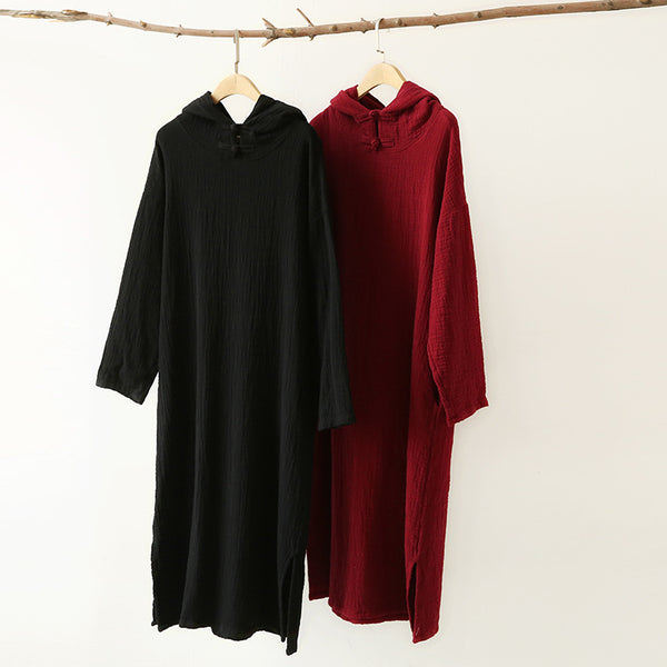 Women Simple Soft Cotton & Linen Hoodie Dress