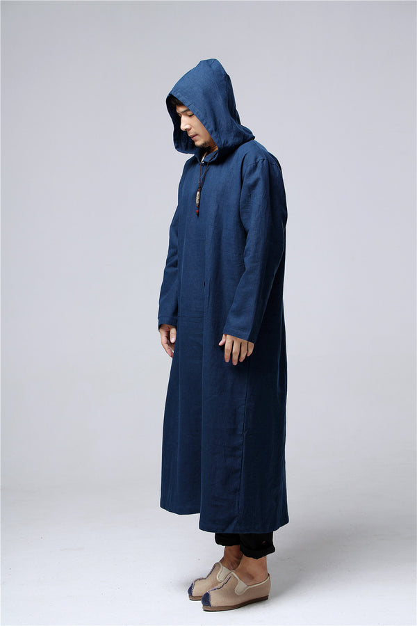 Men Pullover Loose Coat KungFu Style Linen and Cotton Long Tunics Hoodies