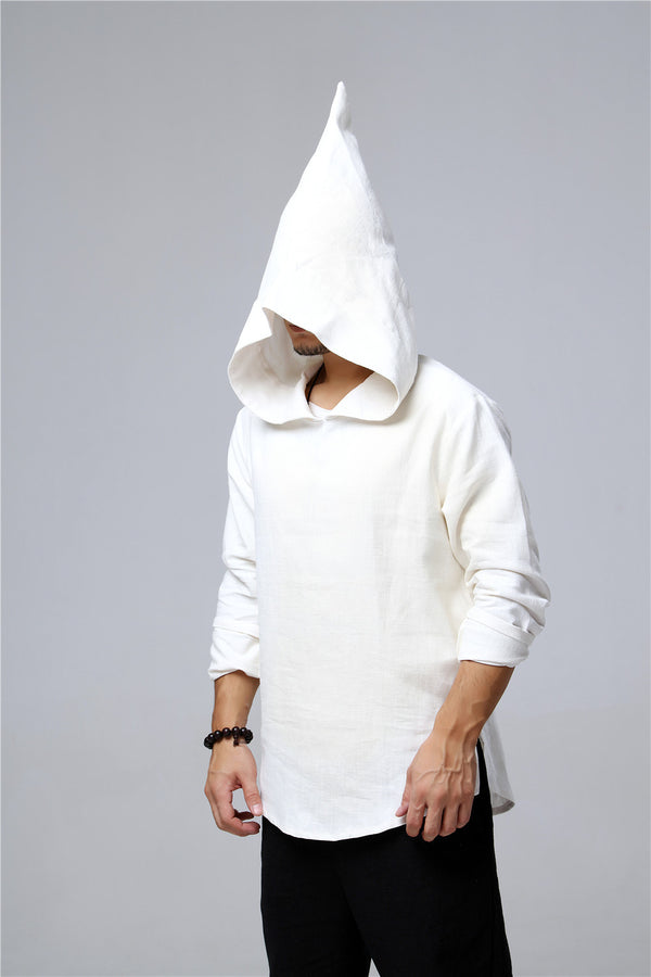 Men Simple Casual Style Pullover Linen and Cotton Sweatshirt Hoodies