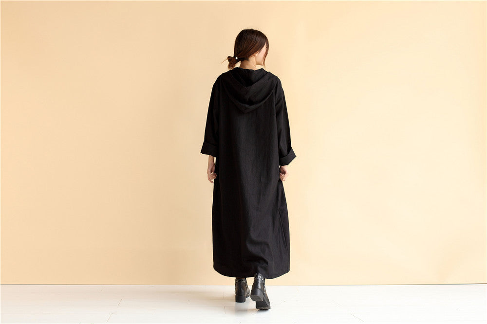 ankle length hoodie dress Barn Red Warm Cotton Waffle Knee Length Hoodie Dress 54" / Custom Height (Free)