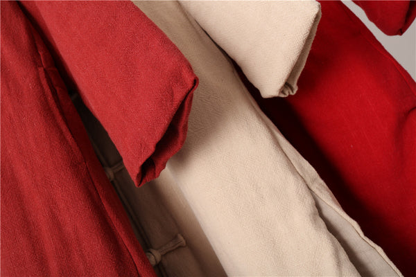Women Retro Style Long Linen and Cotton Quilted Coat with Hoodie