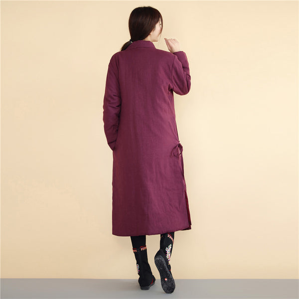 Women Asian Robes Style Causal Long Loose Linen and Cotton Quilted Coat