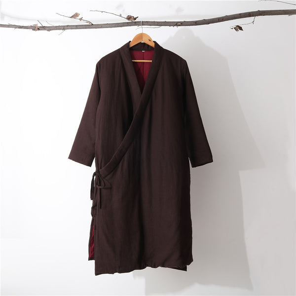 Women Asian Robes Style Causal Long Loose Linen and Cotton Quilted Coat