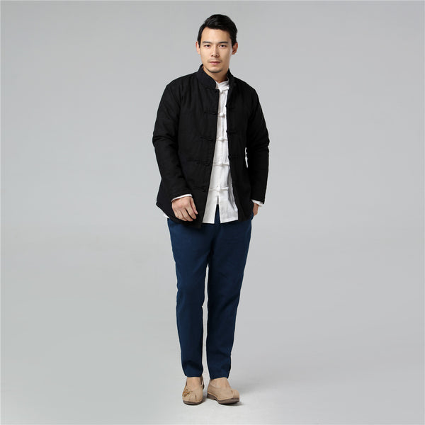 Men Retro Chinese Style Linen and Cotton Quilted Jacket