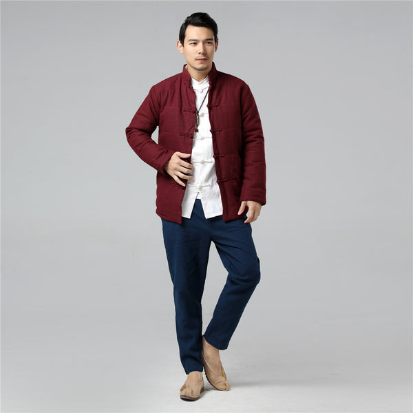 Men Retro Chinese Style Linen and Cotton Quilted Jacket