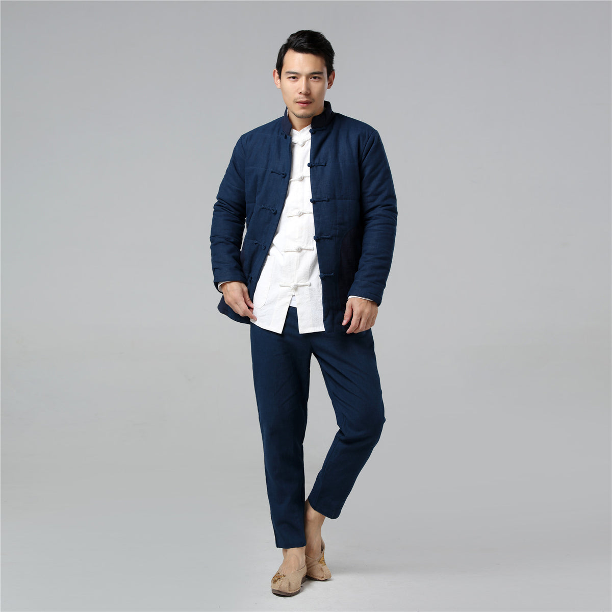 Men Retro Chinese Style Linen and Cotton Quilted Jacket