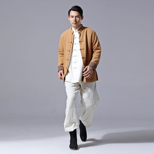 Men Retro Chinese Style Linen and Cotton Jacket (inner with velvet)