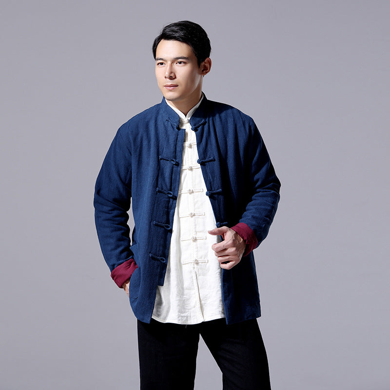 Men Retro Chinese Style Linen and Cotton Jacket (inner with velvet)