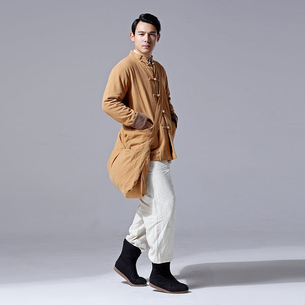 Men Retro Chinese Style Linen and Cotton Jacket (inner with velvet)