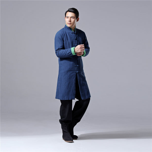 Men Chinese Traditional Style KungFu TaiChi Hanfu Linen and Cotton Tunic (Inside With Velvet)