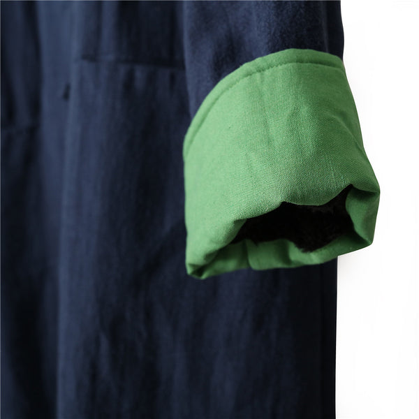 Men Chinese Traditional Style KungFu TaiChi Hanfu Linen and Cotton Tunic (Inside With Velvet)