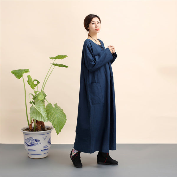 Women New Loose Style Hanfu Linen and Cotton Tea Zen Dress