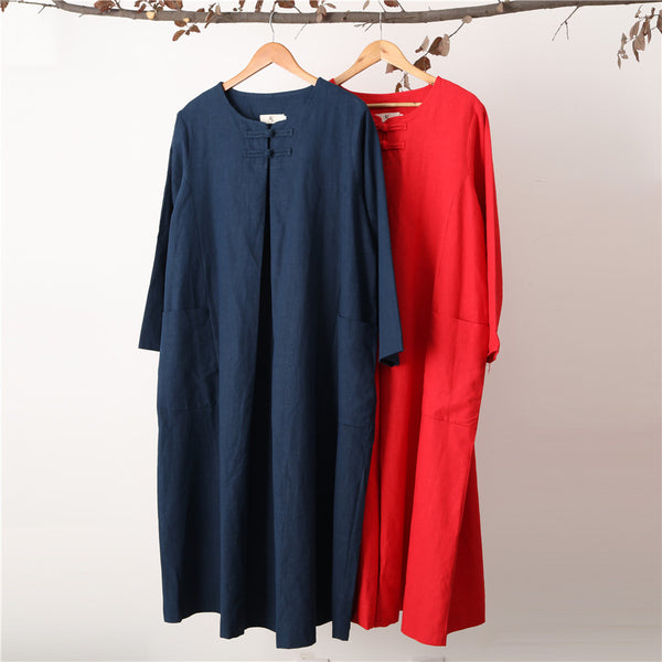 Women New Loose Style Hanfu Linen and Cotton Tea Zen Dress