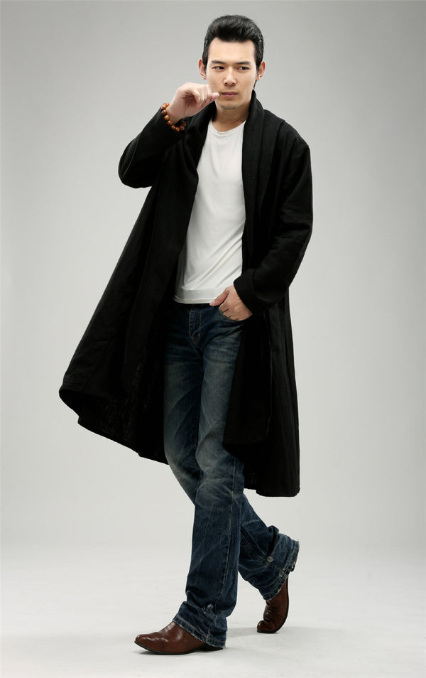 Men Pure Color Linen and Cotton Shrugs Ponchos