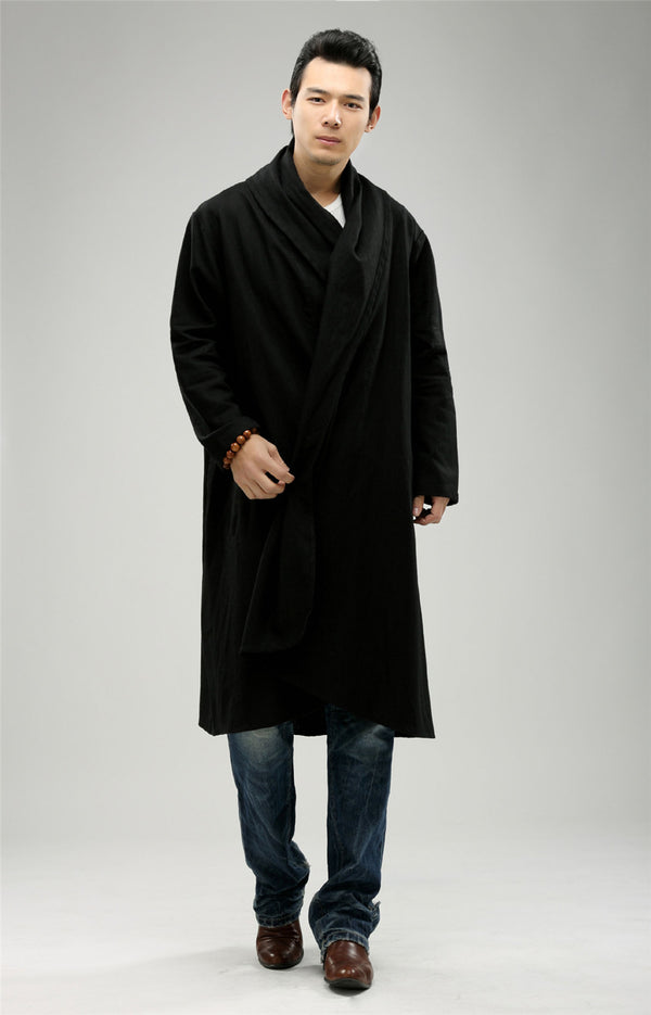 Men Pure Color Linen and Cotton Shrugs Ponchos