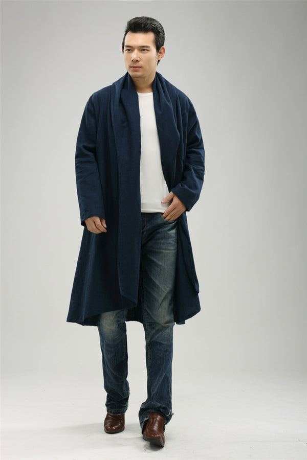 Men Pure Color Linen and Cotton Shrugs Ponchos