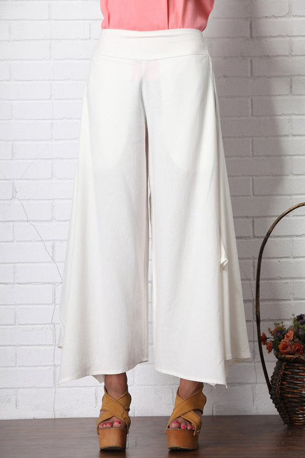 Women Pure Color Linen and Cotton Wide Leg Pants
