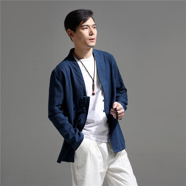 Men Simple Causal Linen and Cotton Cardigan Jacket