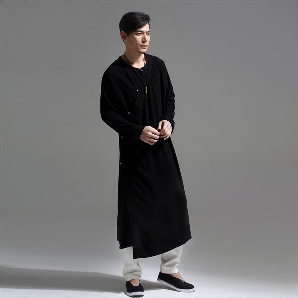 Men Chinese Traditional Causal Style Kung Fu Tai Chi Hanfu Linen and Cotton Long Cheongsam