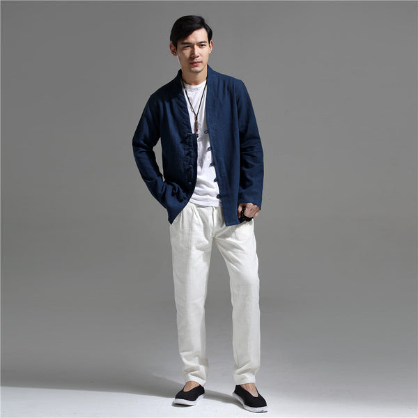 Men Simple Causal Linen and Cotton Cardigan Jacket