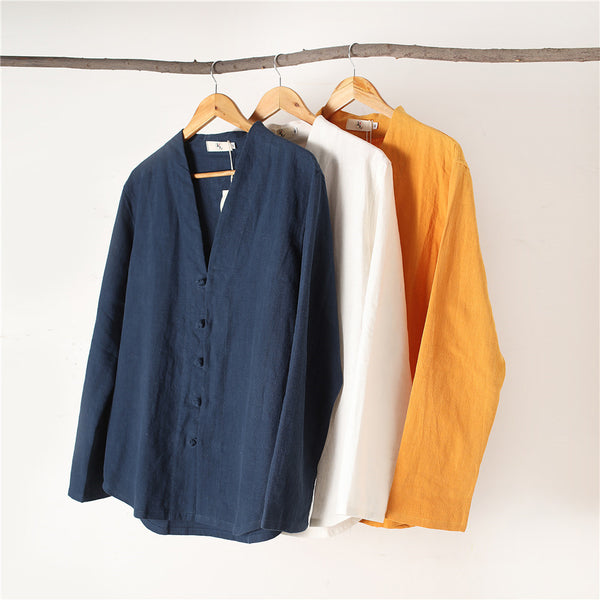 Men Simple Causal Linen and Cotton Cardigan Jacket