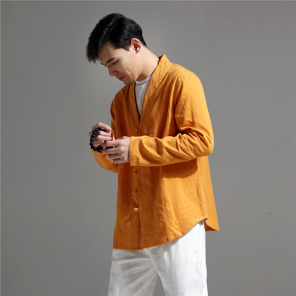 Men Simple Causal Linen and Cotton Cardigan Jacket