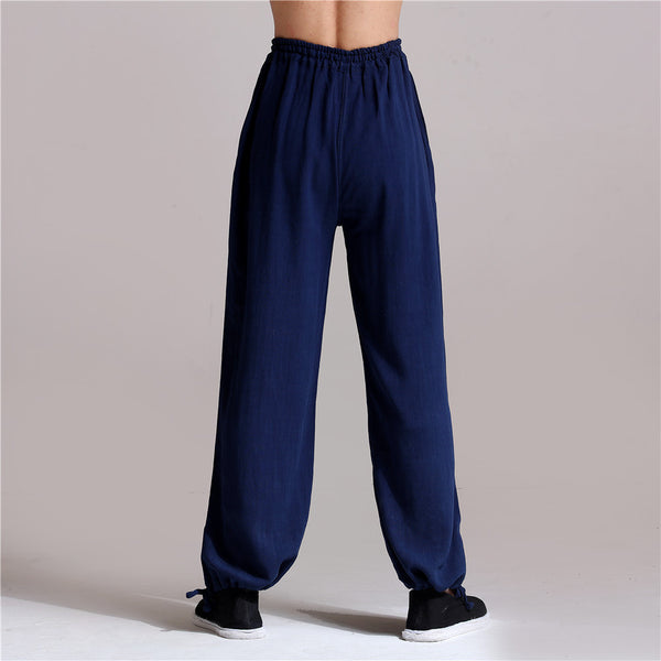 Men Casual Pure Color Loose Cotton and Linen Chinese KungFu Pants