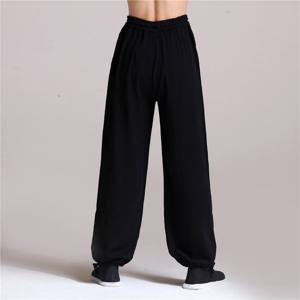 Men Casual Pure Color Loose Cotton and Linen Chinese KungFu Pants