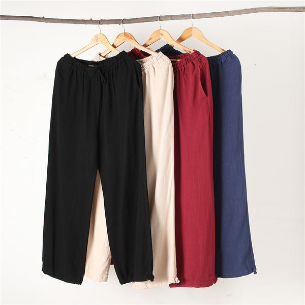 Men Casual Pure Color Loose Cotton and Linen Chinese KungFu Pants