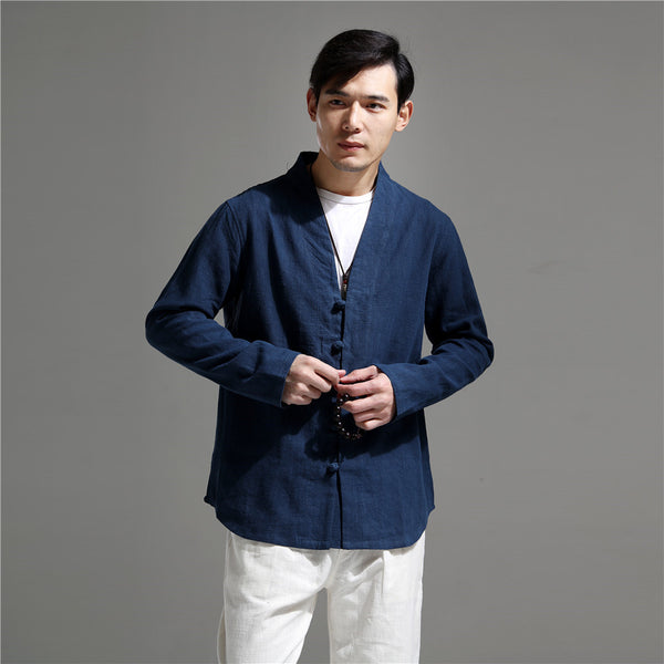 Men Simple Causal Linen and Cotton Cardigan Jacket