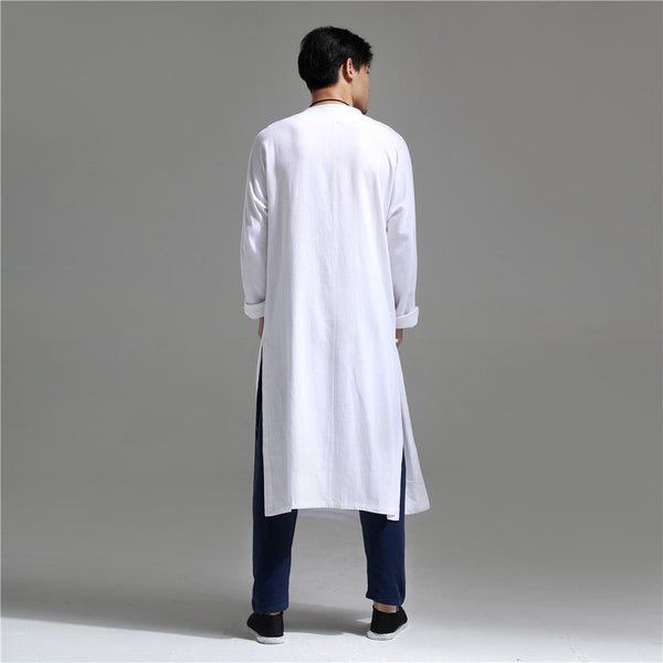 Men Chinese Traditional Causal Style Kung Fu Tai Chi Hanfu Linen and Cotton Long Cheongsam