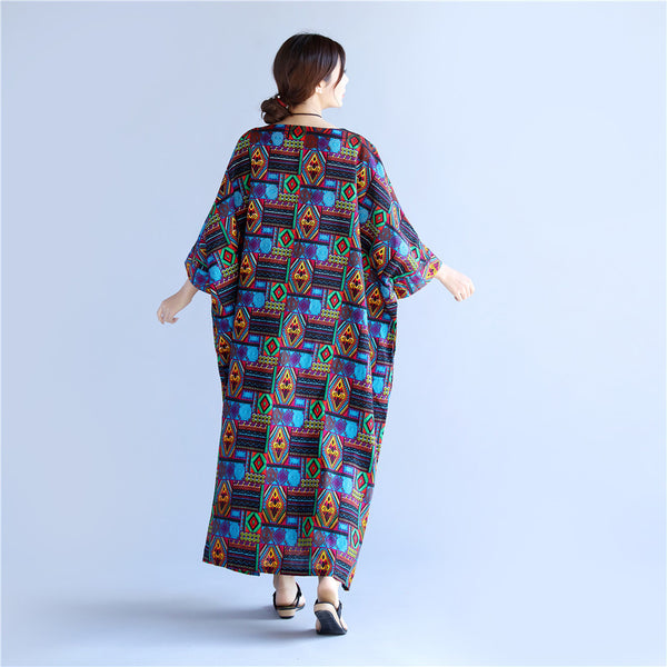 Women Linen and Cotton Reto Type Printed Ankle Length Dress