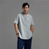 Men Silver Buckle Zen Style Linen and Cotton Short Sleeve Tops