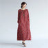 Women Eastern Style Tea Length Printed Hangfu Type Linen and Cotton Dress