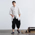 Men White Thin Zen Style Linen and Cotton Short Sleeve Tops