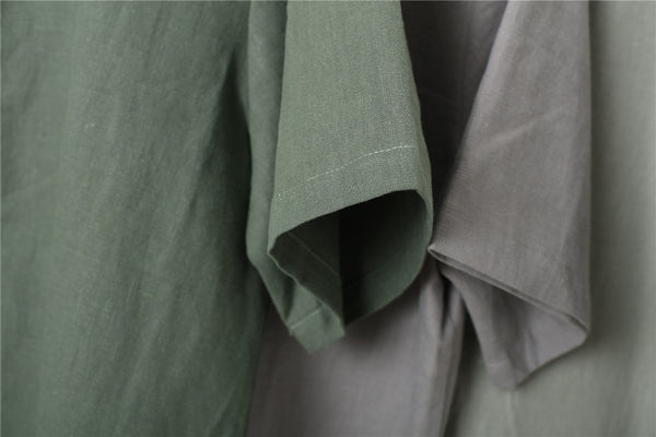 Men Buckle Zen Style Linen and Cotton Short Sleeve Tops