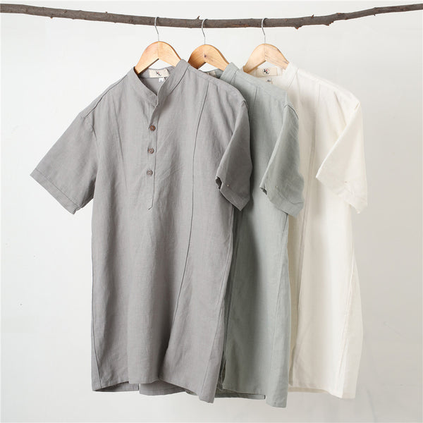 Men Chinese Style Short Sleeve Linen and Cotton T-shirt Top