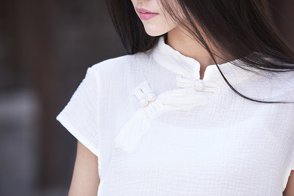 Original Retro Asian Style Slim Women’s cotton and linen Short-Sleeve blouses