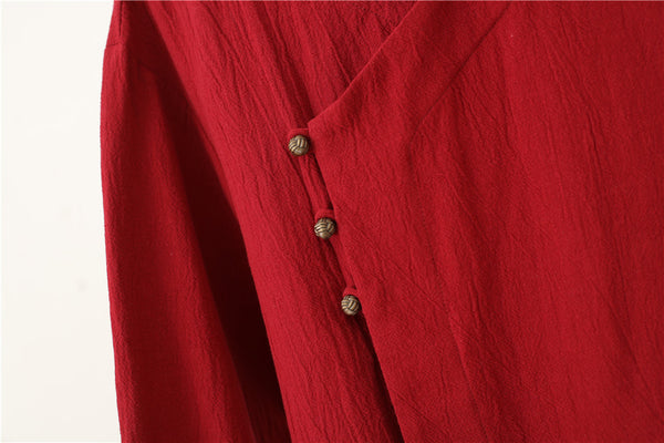 Men Asian Retro Zen Style Linen and Cotton 3/4 Sleeve Tops