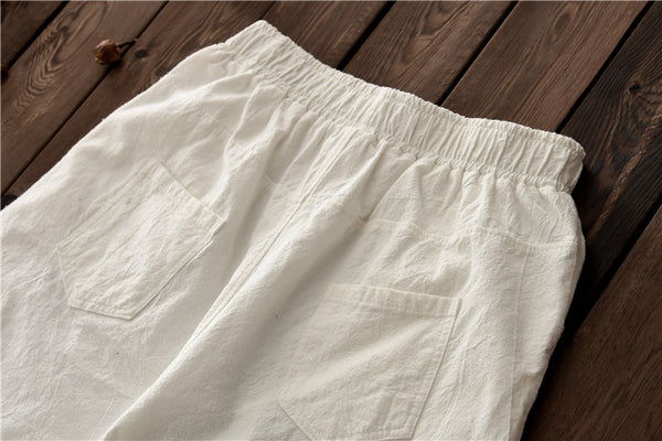 Women Water Washed Linen and Cotton Wrinkled Short